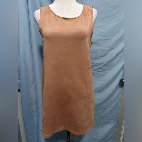 FOREVER 21 Faux Suede Sleeveless Shift Dress Stretchy Camel Size Medium - Picture 1 of 4